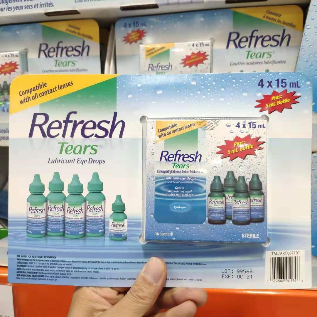 加拿大发 人工泪液allergan refresh plus护眼*水 润眼液15ml*4