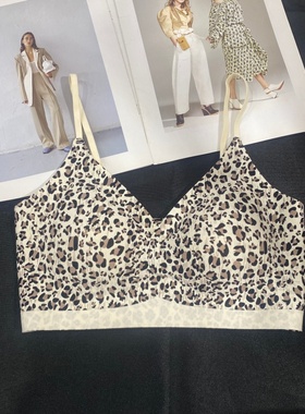 新款时尚性感豹纹V领抹胸内衣固定杯小胸聚拢防走光裹胸美背6830