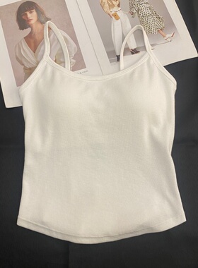妃子纪3106新款U型美背螺纹棉吊带背心女百搭带胸垫内搭外穿上衣