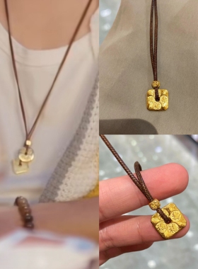 沈敬柯淳同款项链男新中式平安扣吊坠可调节毛衣链几何方形颈链女