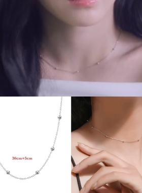 包上恩周挽同款银色项链女间隔小圆珠颈链极简风短款珠珠锁骨链饰