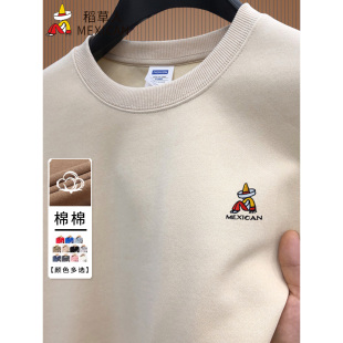 春秋季 打底衫 男士 t恤圆领纯棉薄款 上衣 长袖 稻草人卫衣男2025新款