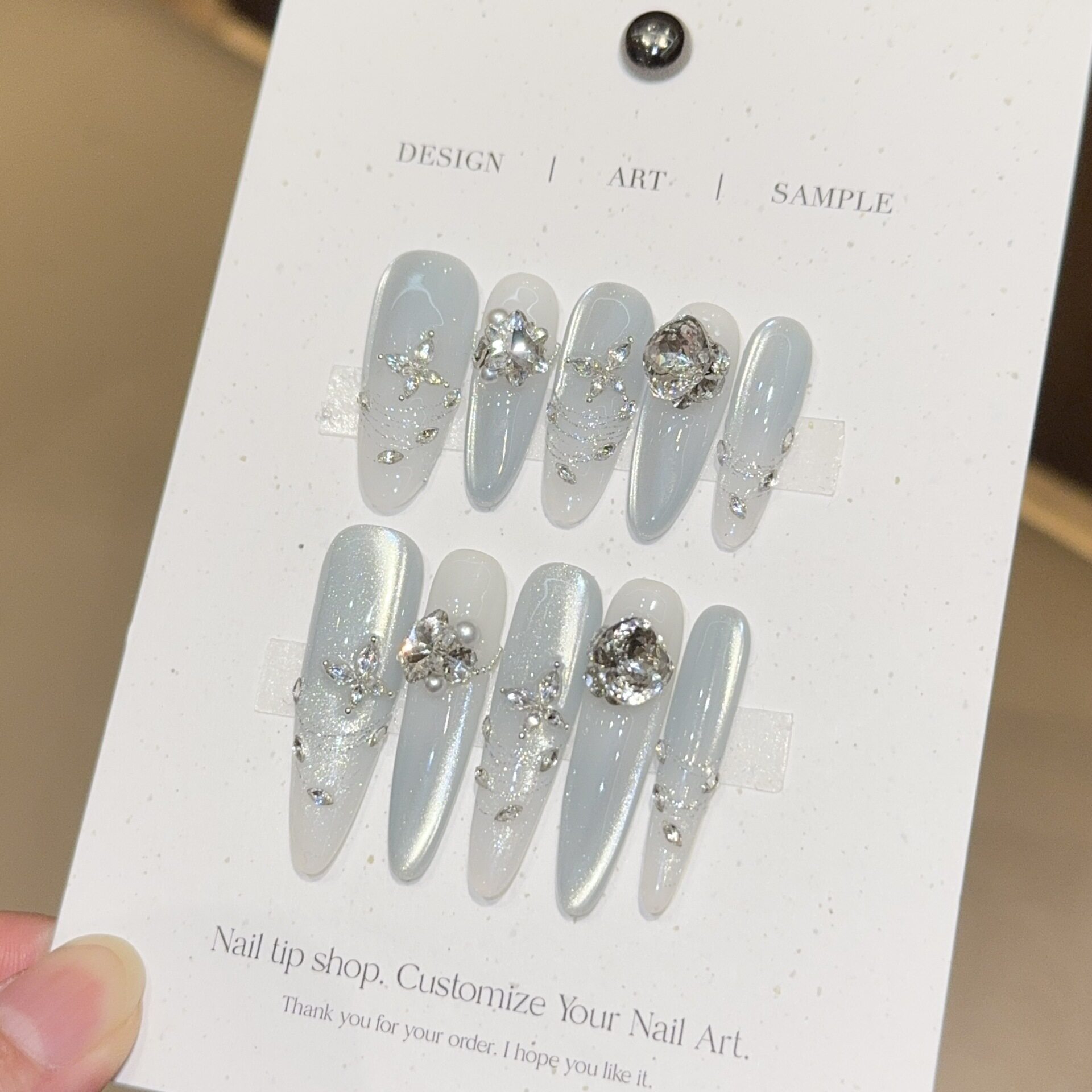 【雪姬】K9钻猫眼纯手工穿戴甲精品高级感美甲贴片假指甲片钻饰
