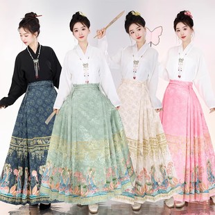 汉服女成人 显瘦新中式 上班日常穿明制马面裙套装 国风褶子裙夏秋款