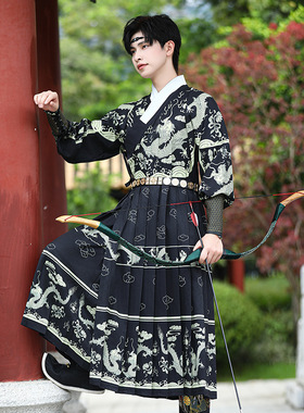 中国风刺绣男式黑色新款汉服龙纹飞鱼服中国风男女同款锦衣卫套装