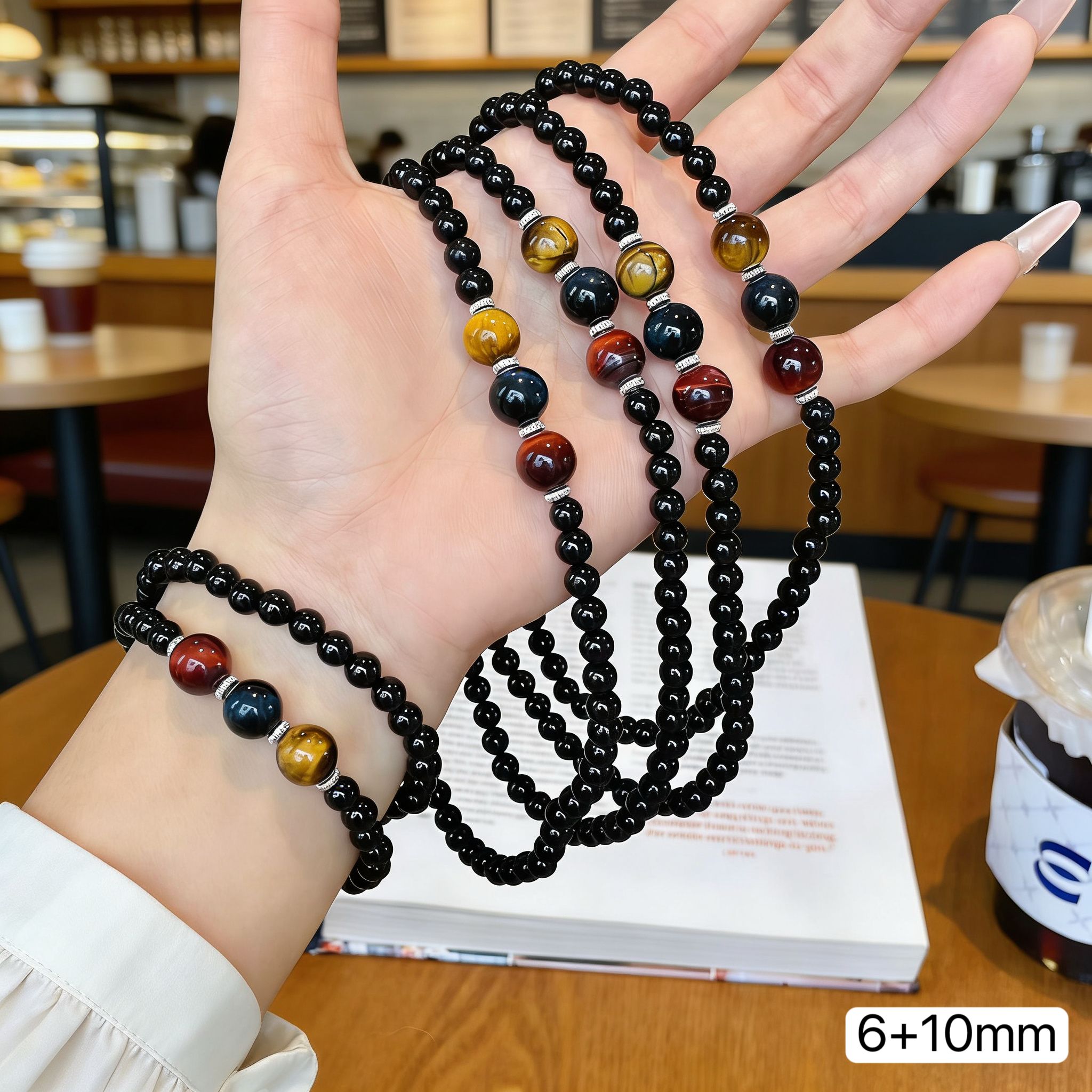 天然黑玛瑙双圈简约百搭情侣款黄虎红虎眼diy手串小红书爆款,珠宝/钻石/翡翠,手饰,淘宝优惠券,粉丝福利购,淘宝优惠卷