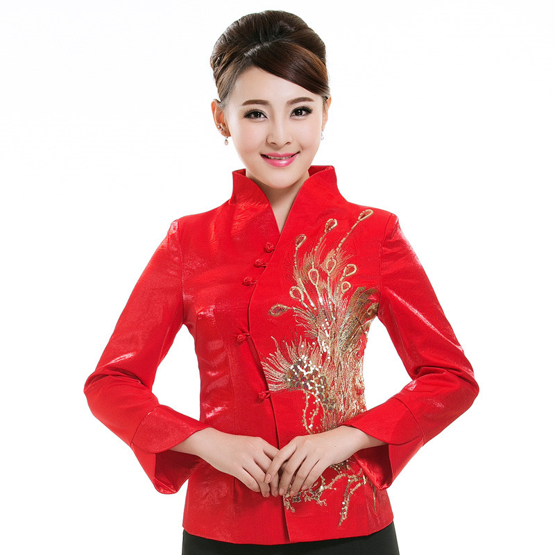 婚庆过寿演出秋装新款大码妈妈装女结婚礼服唐装棉服上衣