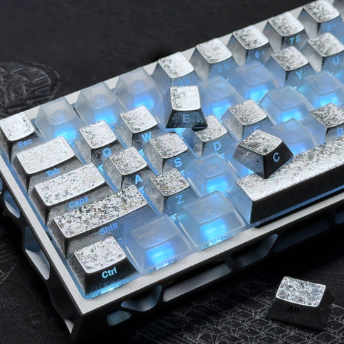 玄晶冰霜银键帽裂纹侧刻原厂高度类金属质感客制化透光磁轴等通用