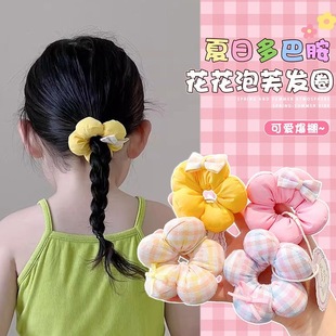儿童甜美布艺花朵发圈小女孩上学扎发头绳宝宝丸子头立体头花发绳