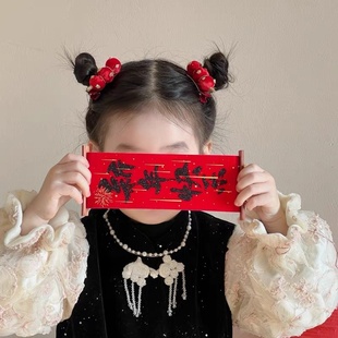 新年红色丝绒蝴蝶结发夹女童可爱双马尾发饰儿童一字夹发卡头饰