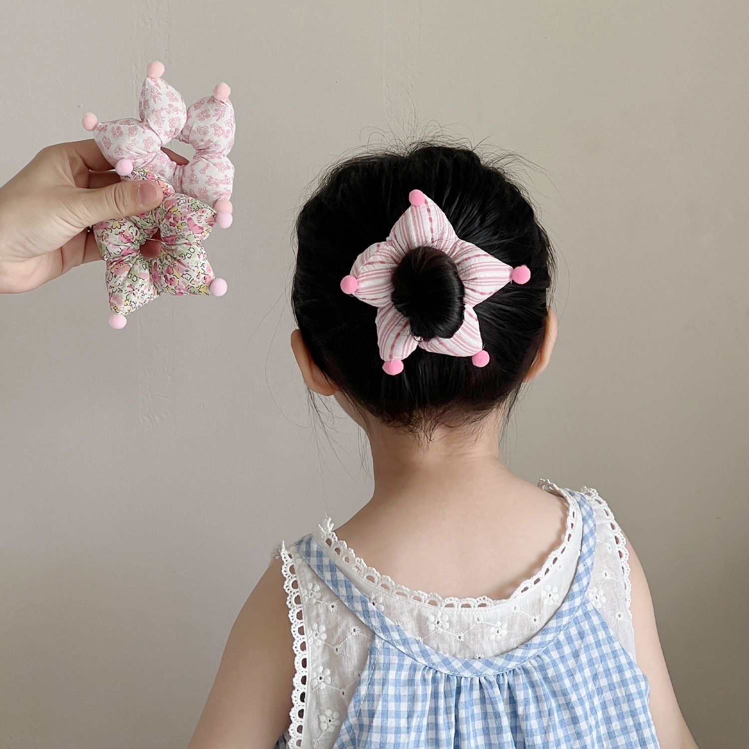 韩系儿童彩色条纹发圈奶油色花朵小肠套圈女童丸子头发绳马尾头绳