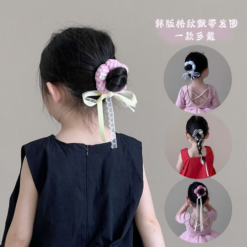 儿童花朵蕾丝飘带大肠发圈2025新款女童扎头发绳女童皮筋编发头饰