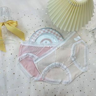 女 海盐薄荷茶 夏季 少女甜美风纯色性感网纱薄款 纯棉档中腰三角裤