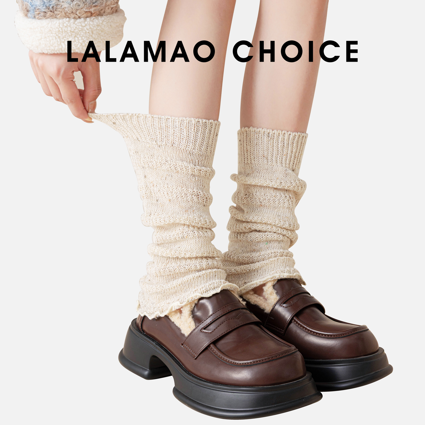 CHOICE冬季点子纱保暖小腿袜套女