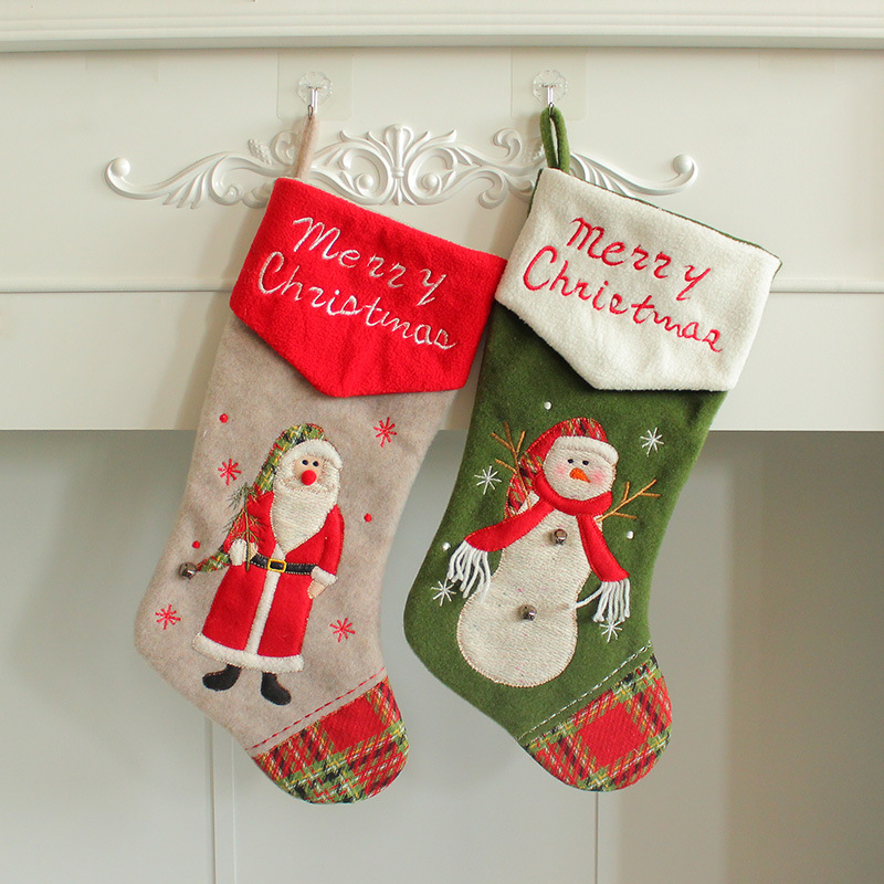 Christmas Socks Embroidery Gift Socks Snowman Candy Ba圣诞袜