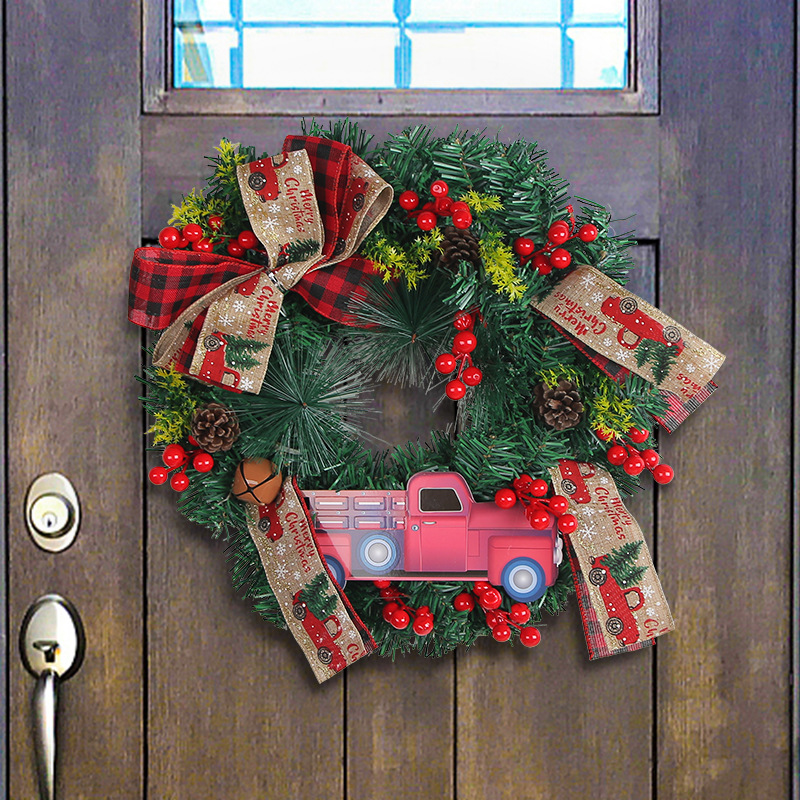 2025 Christmas wreath, red truck wreath圣诞花环红色卡车花环