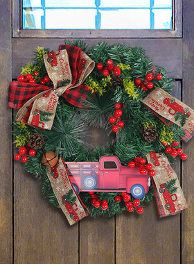 2025 Christmas wreath, red truck wreath圣诞花环红色卡车花环