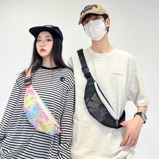 Trendy mesh crossbody chest bag, beach printed chest bag胸包