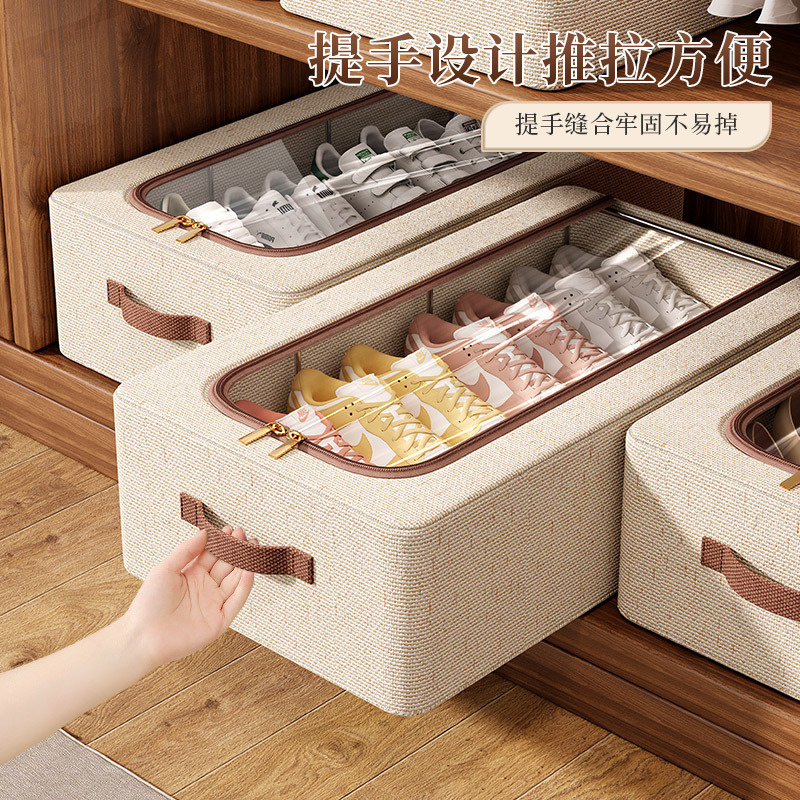 Transparent shoe storage box, thickened steel frame, foldabl
