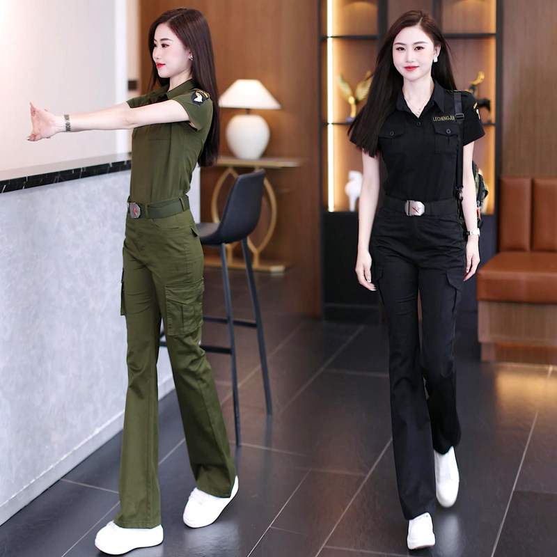 迷彩服套装女半袖两件套工装