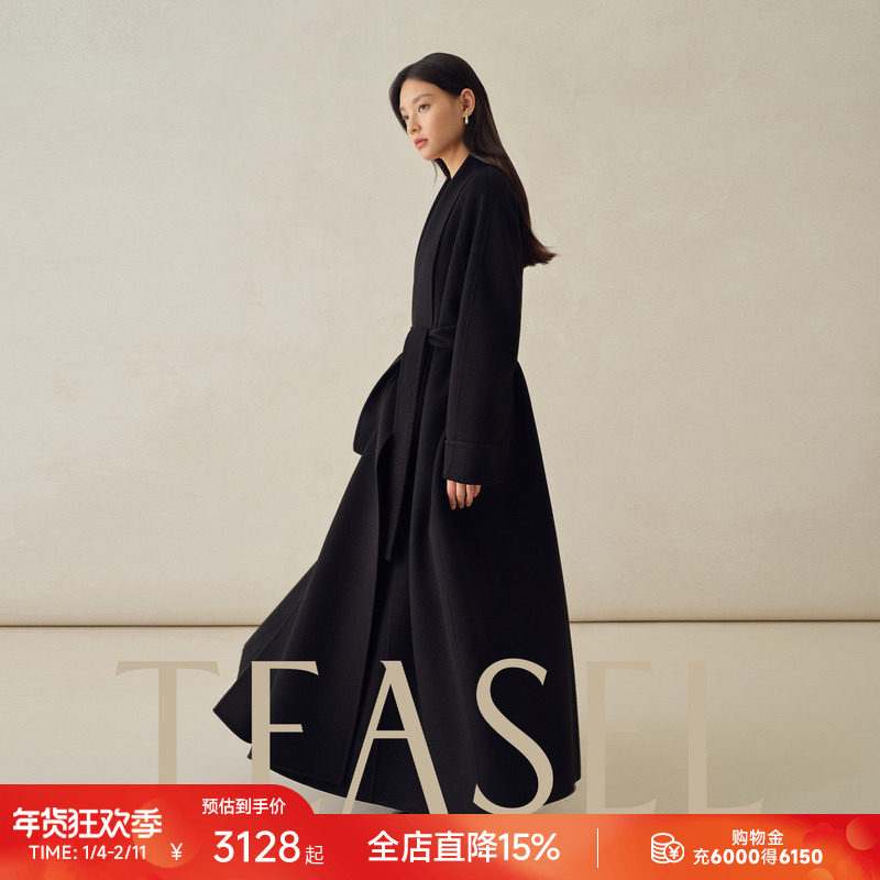 TEASEL「阿拉善的雪」14.5微米过膝大裙摆高级感浴袍纯羊绒大衣,女装/女士精品,毛呢外套,淘宝优惠券,粉丝福利购,淘宝优惠卷