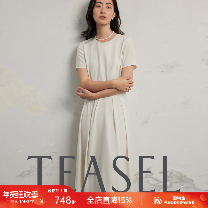 TEASEL「回望巴黎」高端三醋酸短袖修身连衣裙气质收腰过膝小黑裙,女装/女士精品,连衣裙,淘宝优惠券,粉丝福利购,淘宝优惠卷