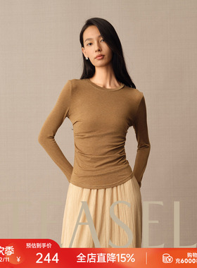 TEASEL「恰好时光」醋酸莱赛尔超弹T恤褶皱修身显瘦长袖打底衫