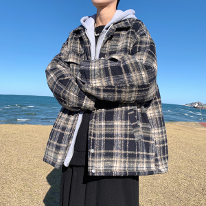 外套男冬棉衣潮牌休闲大码上衣青少年学生加厚呢子棉服假两件男潮