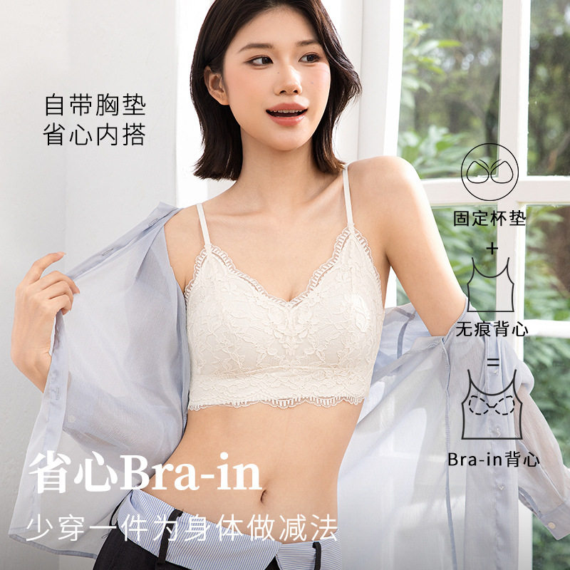 原版法式蕾丝小背心女免穿内衣性感纯欲抹胸一体式内搭美背文胸罩