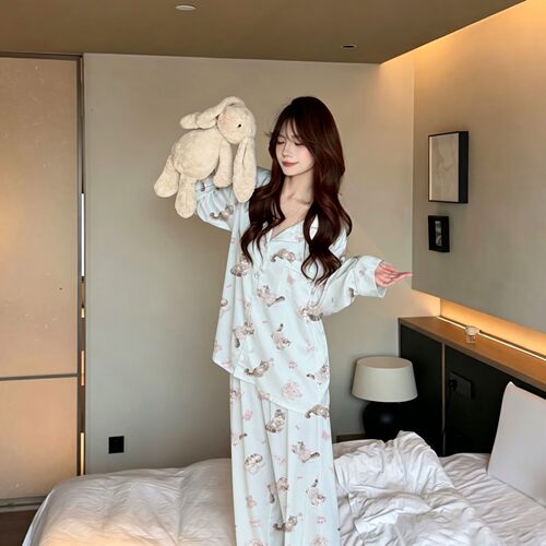 【可爱小猫】冰丝睡衣女套装外穿