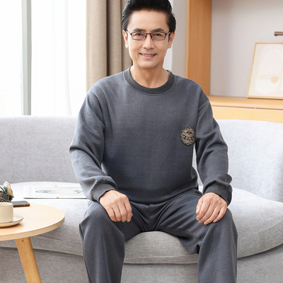 爸爸男士夹层睡衣保暖加厚睡衣