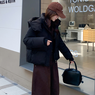 黑色短款羽绒服女90白鸭绒2026冬季新款加厚可脱卸帽子小个子外套
