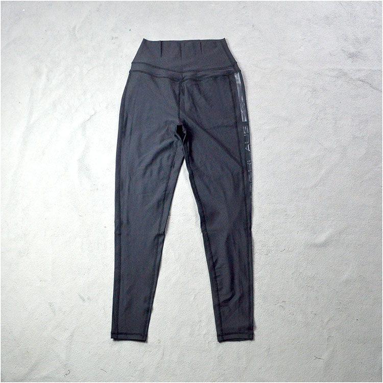 外贸女运动纯色高腰收腹紧身长裤 黑色提臀塑形跑步涤纶速干健身