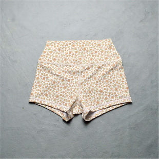 外贸碎花运动短裤二分露大腿健身鲁铁夏季薄款速干中高腰二分裤女