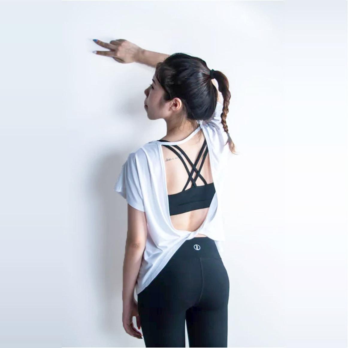 外贸女瑜伽健身宽松亲肤罩衣  速干运动跑步短袖黑白粉绿色上衣