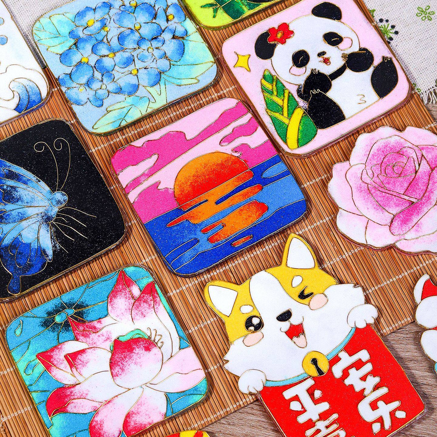 掐丝珐琅冰箱贴diy材料包传统手工制作景泰蓝国风文创家居装饰品,特色手工艺,景泰蓝,淘宝优惠券,粉丝福利购,淘宝优惠卷