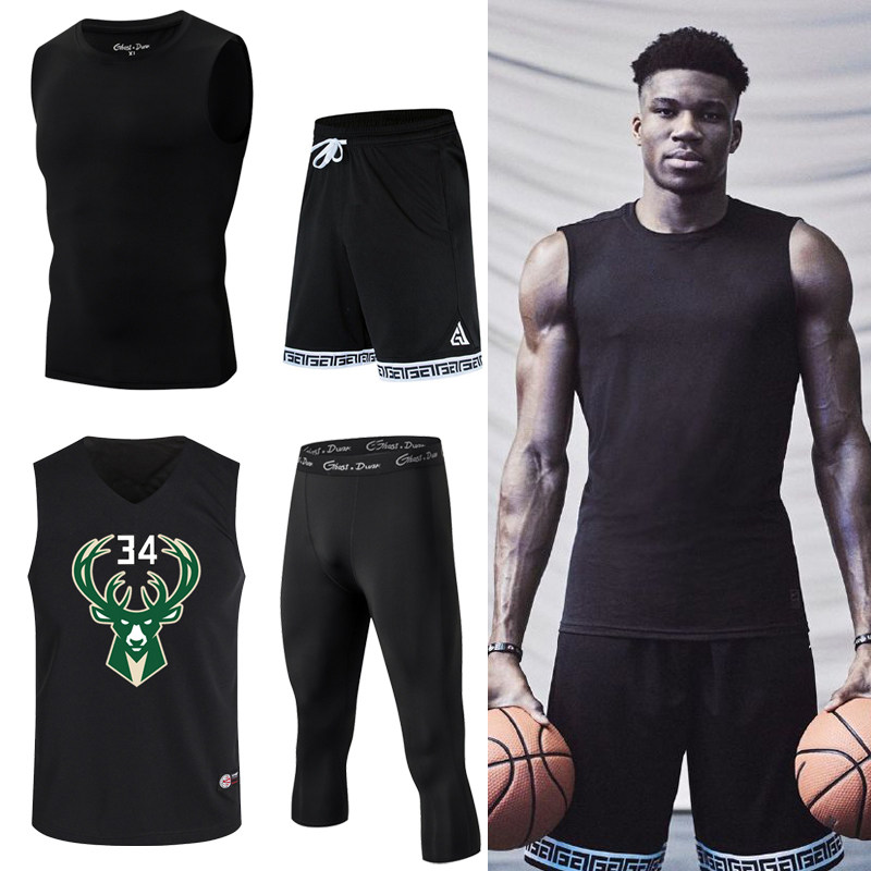 字母哥训练服套装球衣跑步健身速干紧身衣运动打底衫篮球裤篮球服