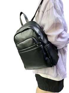 曼歌妮正品双肩包大容量百搭男女士背包黑色软皮真皮休闲旅行包包