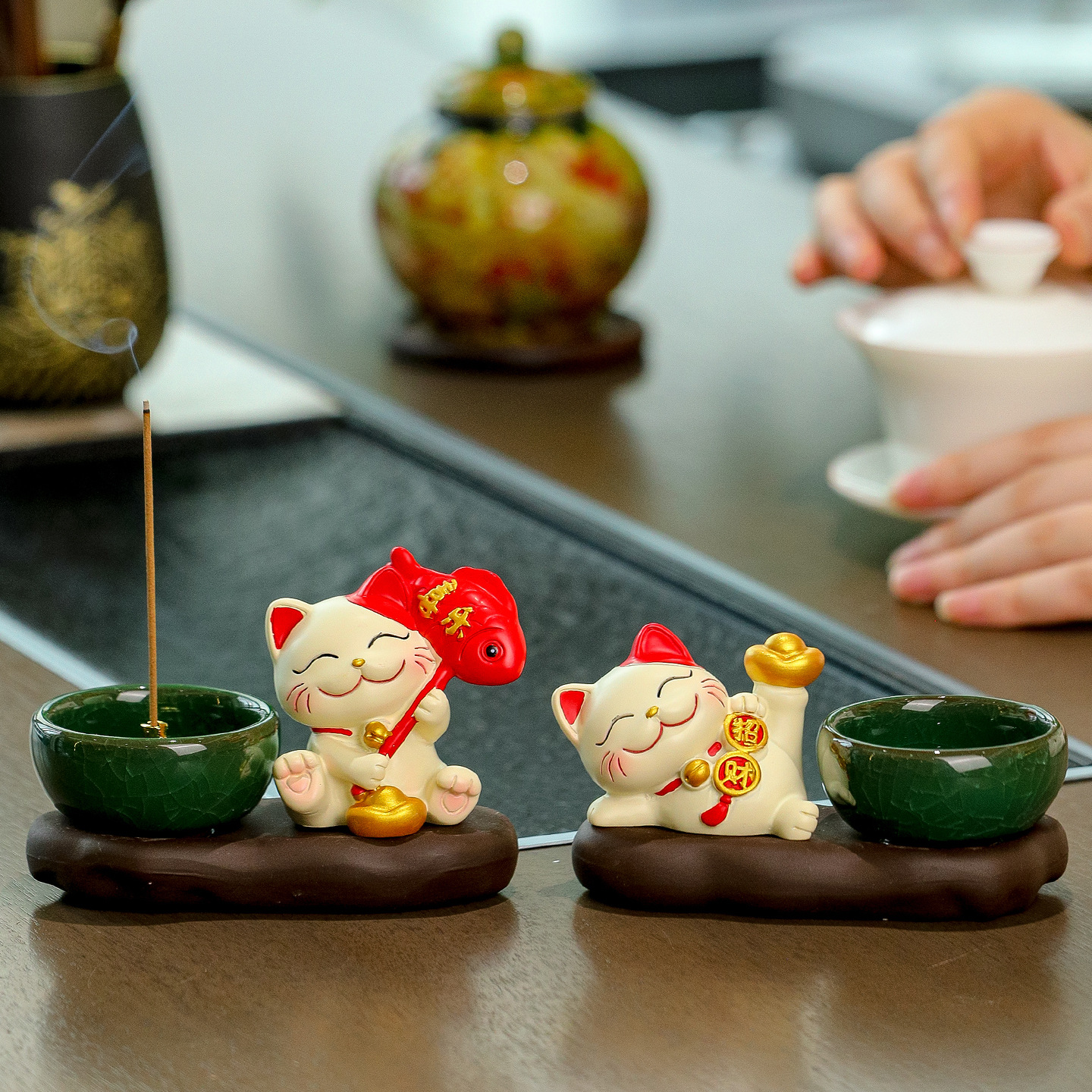 中式香道招财猫禅意香炉线香盘香插檀香沉香薰炉房间除味陶瓷香炉