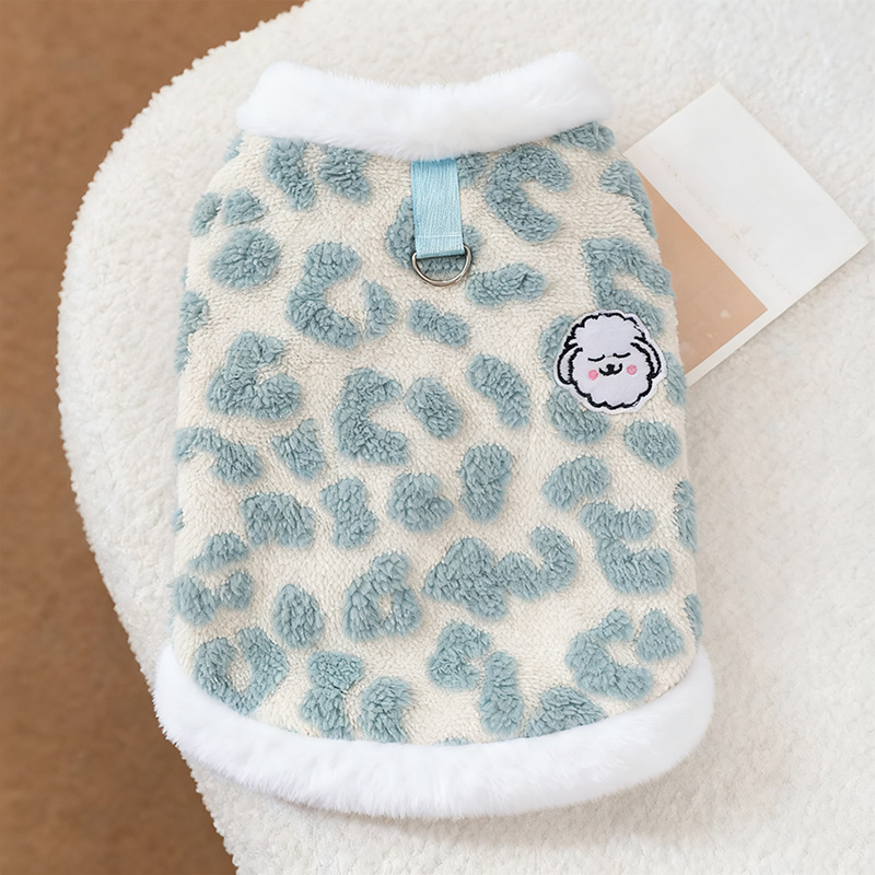 宠物豹纹牵引马甲泰迪比熊狗狗衣服小型犬猫咪博美贵宾秋冬装冬天