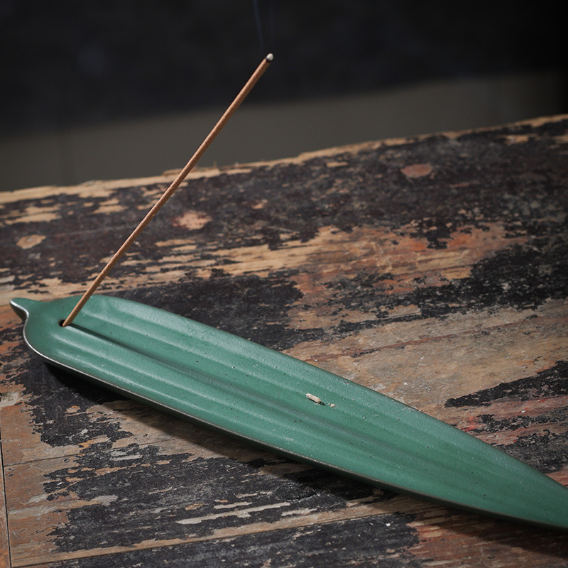 叶子创意线香插居室创意香座点香器禅意香拖茶道香薰陶瓷香炉摆件