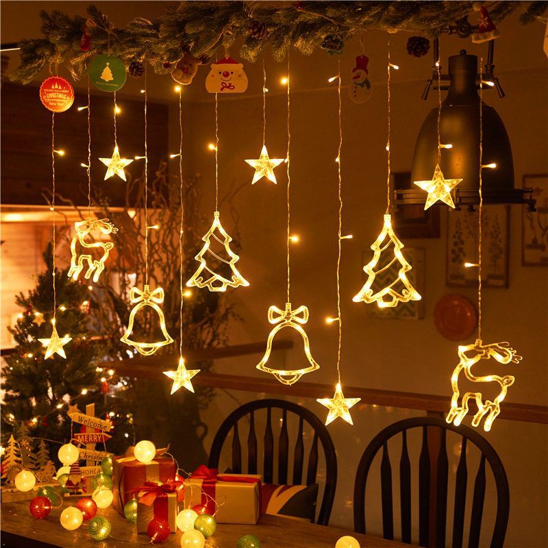 led小彩灯闪灯串灯星月窗帘灯室内节日装饰布置星星灯氛围灯