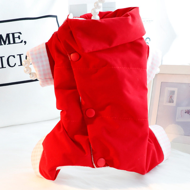 狗狗衣服秋冬装厚款四脚棉衣加绒背部开扣帅气小型犬泰迪宠物4929