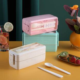 小麦秸秆多层1000ml层保温饭盒式保鲜盒密封便当盒学生分格饭