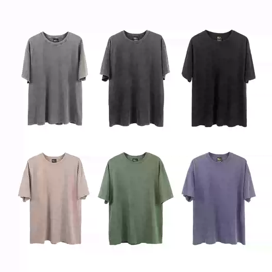 Mkszy 220g Long-Staple Cotton, Silicone Oil Washed, Silky Base Short-Sleeve T-Shirt, Casual Vintage Tee