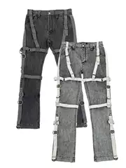 Mkszy Dg Paratrooper Pants with Hemostatic Straps, Casual Black and Gray Washed Long Pants
