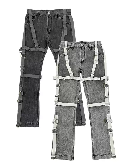Mkszy Dg Paratrooper Pants with Hemostatic Straps, Casual Black and Gray Washed Long Pants