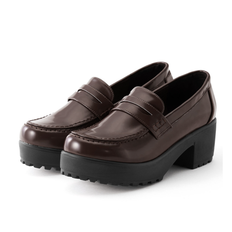 日单新款英伦风厚底乐福鞋女深口单鞋中跟一脚蹬深棕色皮鞋,女鞋,深口单鞋,淘宝优惠券,粉丝福利购,淘宝优惠卷