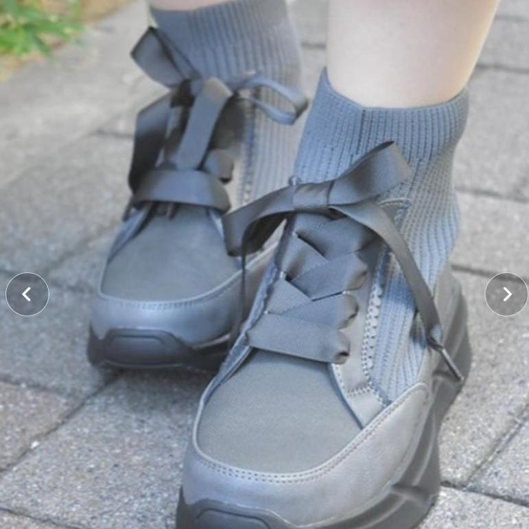 25春秋新款日系纯原厚底4厘米系带针织弹力拼接休闲百搭短靴女鞋