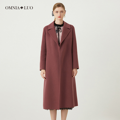 欧柏兰奴【商场同款】冬绵羊毛优雅纯色长袖西装领大衣配腰带